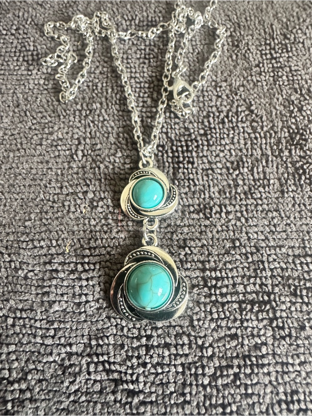 Turquoise Double-Drop Pendant Necklace - Silver Tone
